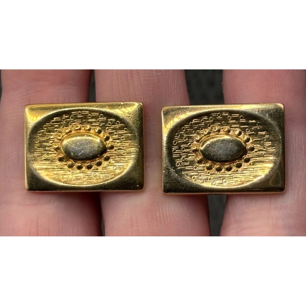 Vintage Mid-Century Rectangular Cufflinks Abstract Modernist Sunburst Gold Tone